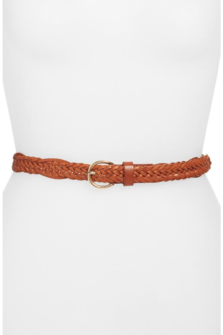 Skinny Braided Leather Belt, Main, color, VACHETTA