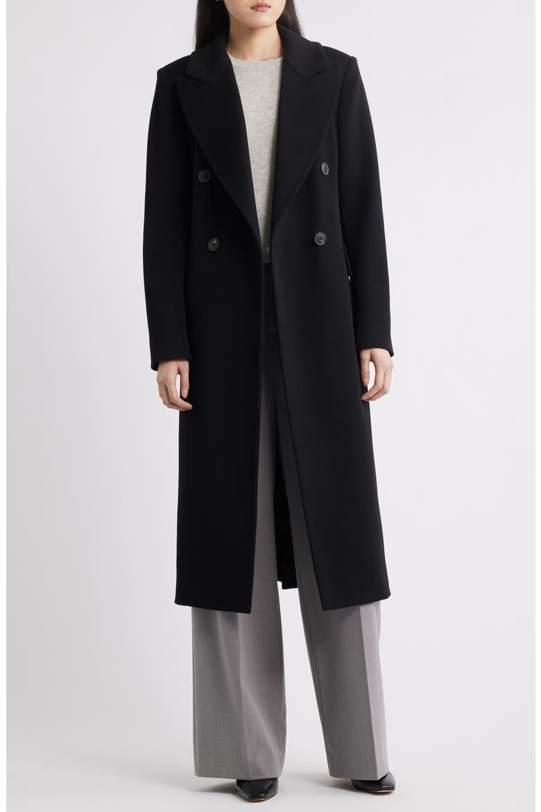 MAXI Loro Piana Cashmere & Wool Double Breasted Coat, Alternate, color, BLACK