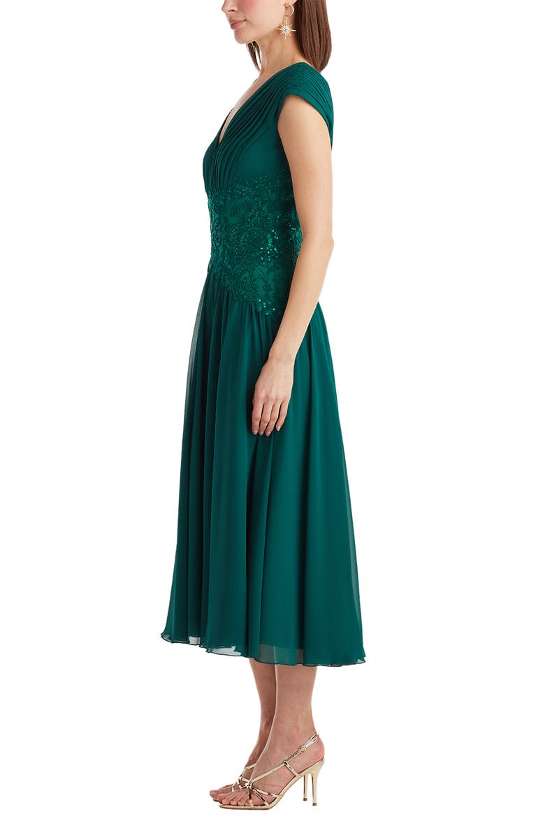 Tadashi Shoji Sequin Pleated Chiffon Midi Dress, Alternate, color, Elm