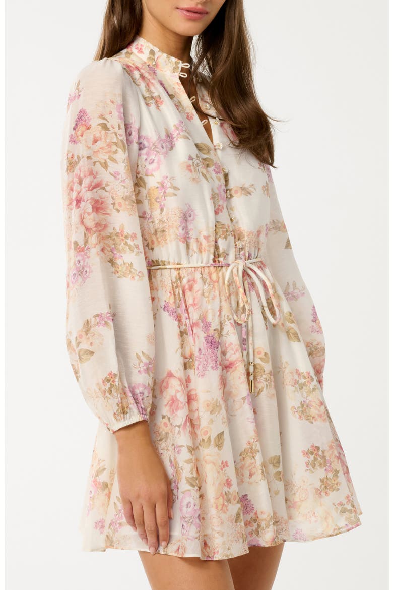 Rhys Fluted Long Sleeve Minidress, Alternate, color, CORAL EMPRESS FLORAL