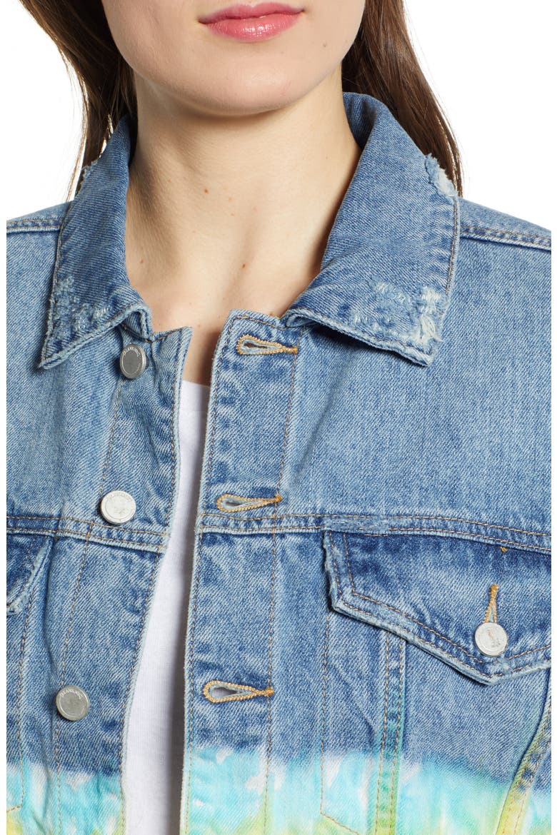 Tie Dye Hem Crop Denim Jacket, Alternate, color, BLOW THE BAG