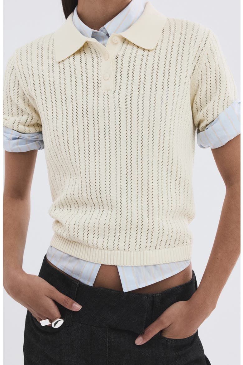 Open Stitch Cotton Polo Sweater, Main, color, ECRU