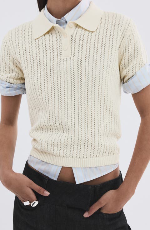 Open Stitch Cotton Polo Sweater