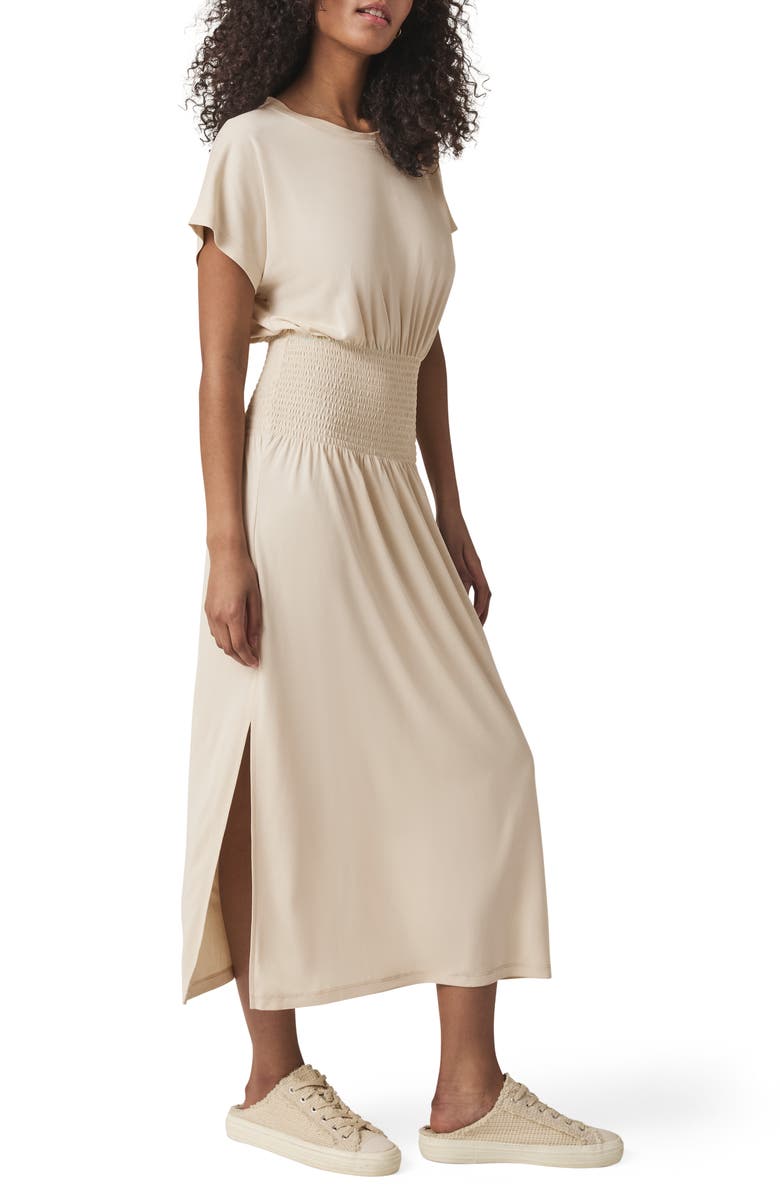 Splendid Giada Smock Waist Sandwash Knit Midi Dress, Alternate, color, Moonstone