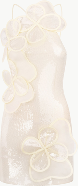 Malva Florea Handcrafted Sequin Mini Dress With Floral Appliques