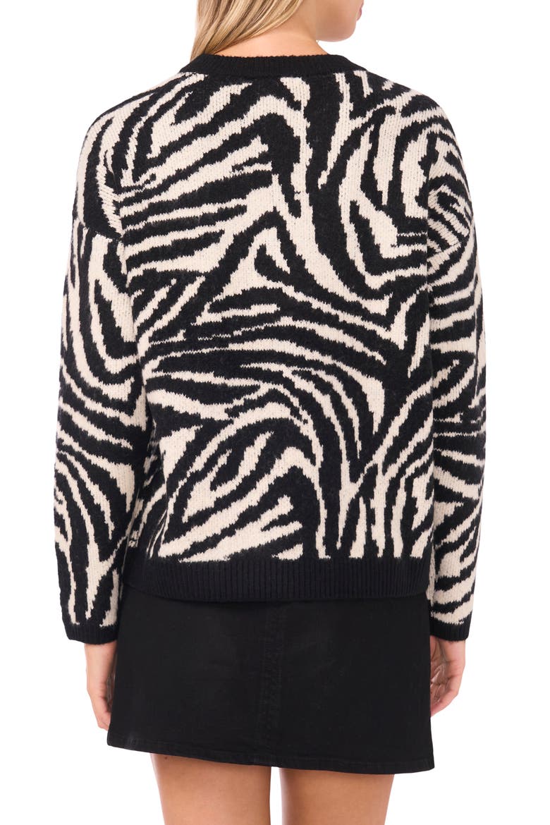 Zebra Jacquard Crewneck Sweater, Alternate, color, RICH BLACK