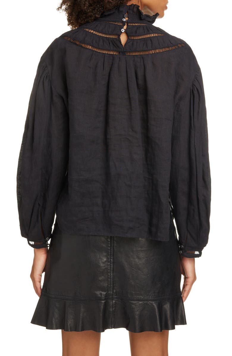 Isabel Marant Étoile Amalia High Ruffle Neck Linen Blouse, Alternate, color,