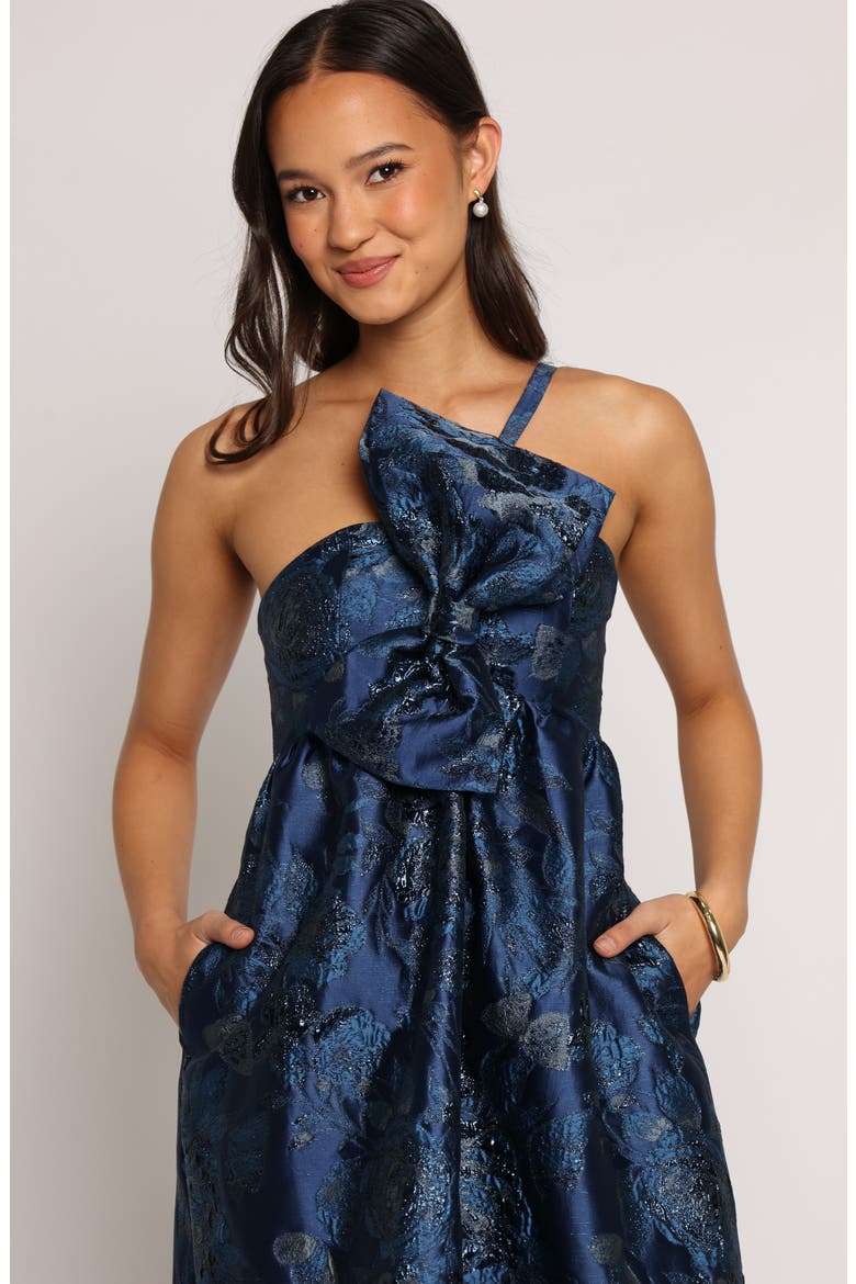Betina Bow Front Maxi Dress, Alternate, color, BLUE BROCADE