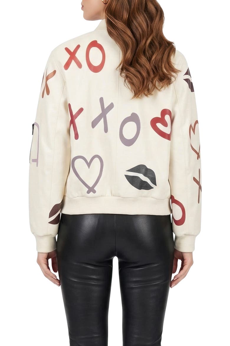 Genuine Nappa Leather Bomber Zip Jacket, Alternate, color, WHITE/XO MULTI