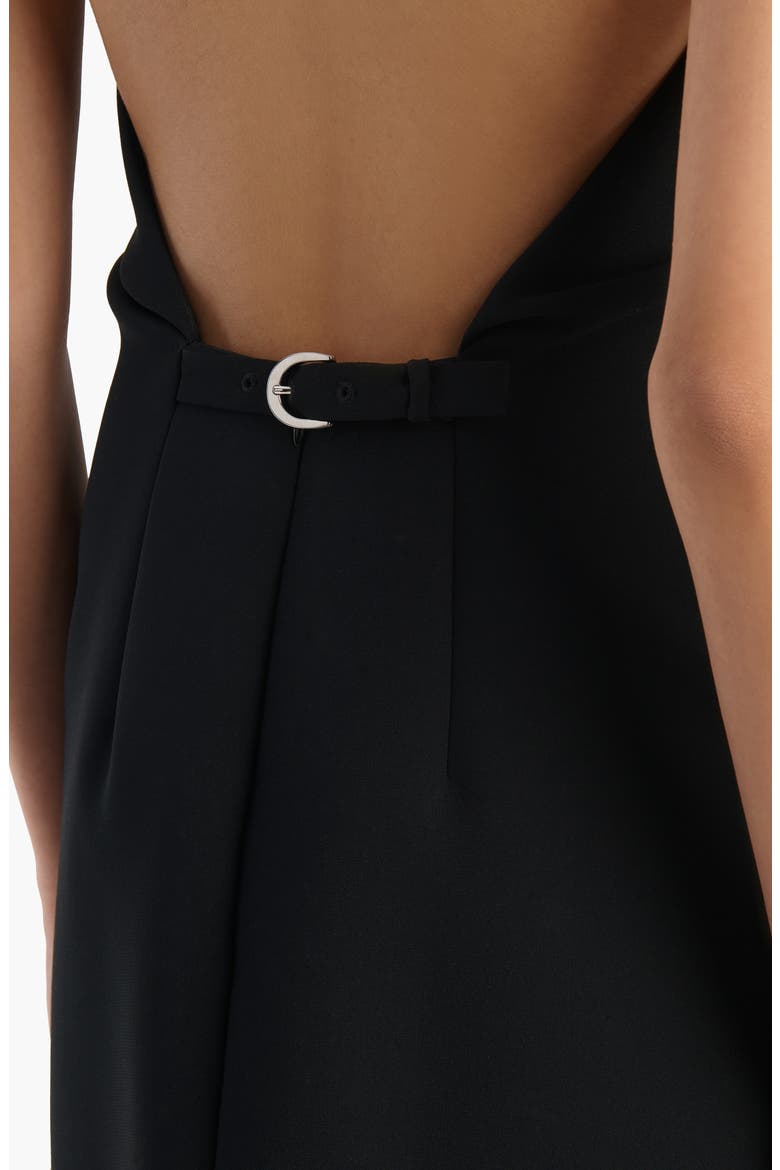Roxanne Funnel Neck Double Face Crepe Halter Dress, Alternate, color, BLACK
