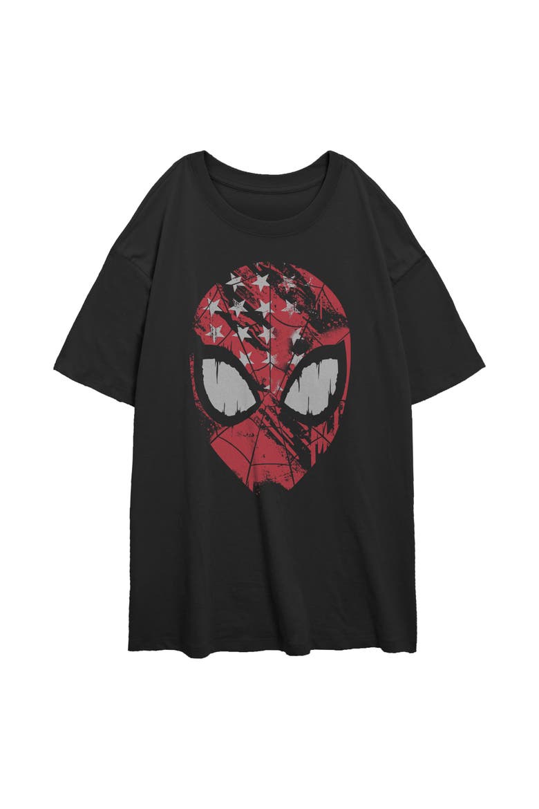 Junior's Marvel Spider-Man American Spidey Mask  Graphic T-Shirt, Main, color, Black