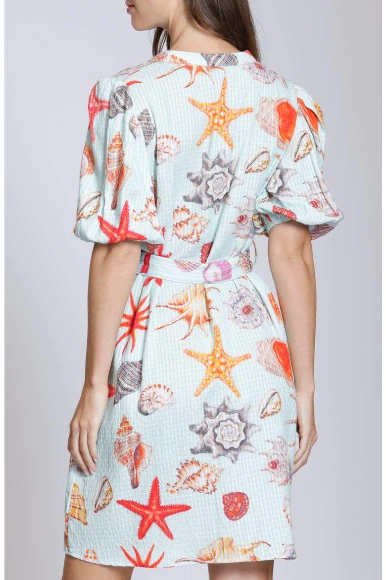 Tie Waist Puff Sleeve Dress, Alternate, color, AQUA