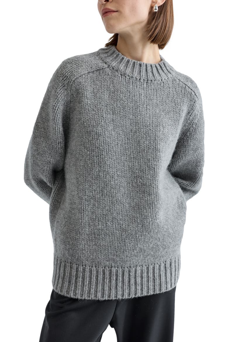 Knit Wool Crewneck Sweater, Alternate, color, Grey
