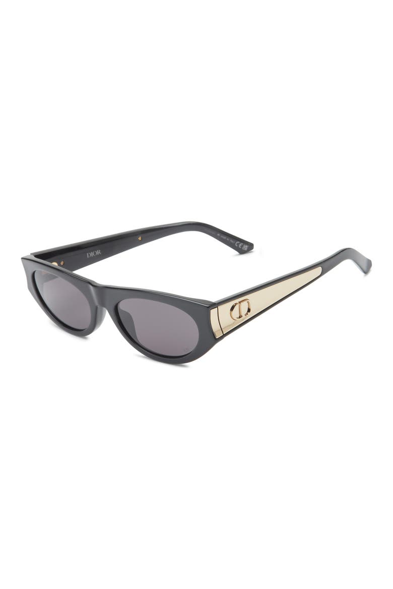 'DiorGlow B2I 53mm Oval Sunglasses, Alternate, color, SHINY BLACK / SMOKE
