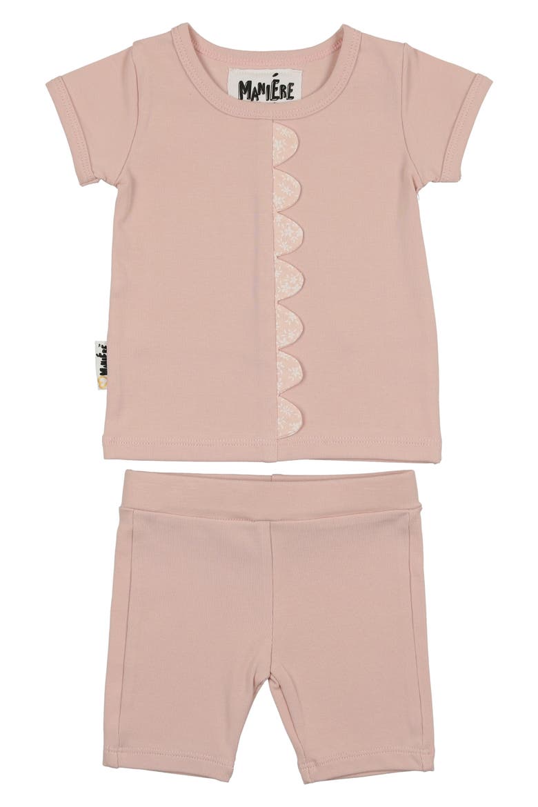 Kids' Floral Scalloped Shirt & Shorts Set, Main, color, PALE PINK