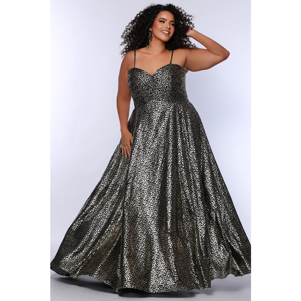 Sydney's Closet Animal Print Spaghetti Strap Plus Size A-line Gown In Animal Print