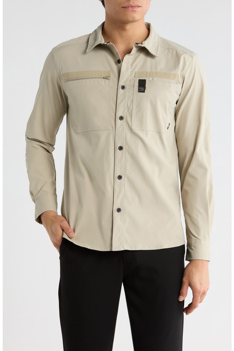 Water Resistant Technical Button-Up Shirt, Main, color, KHAKI