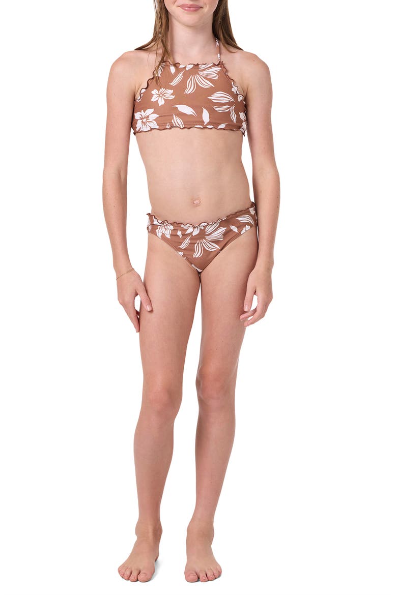 Kids' Nomad Floral Ruffle Two-Piece Swimsuit, Alternate, color, CAROB BROWN