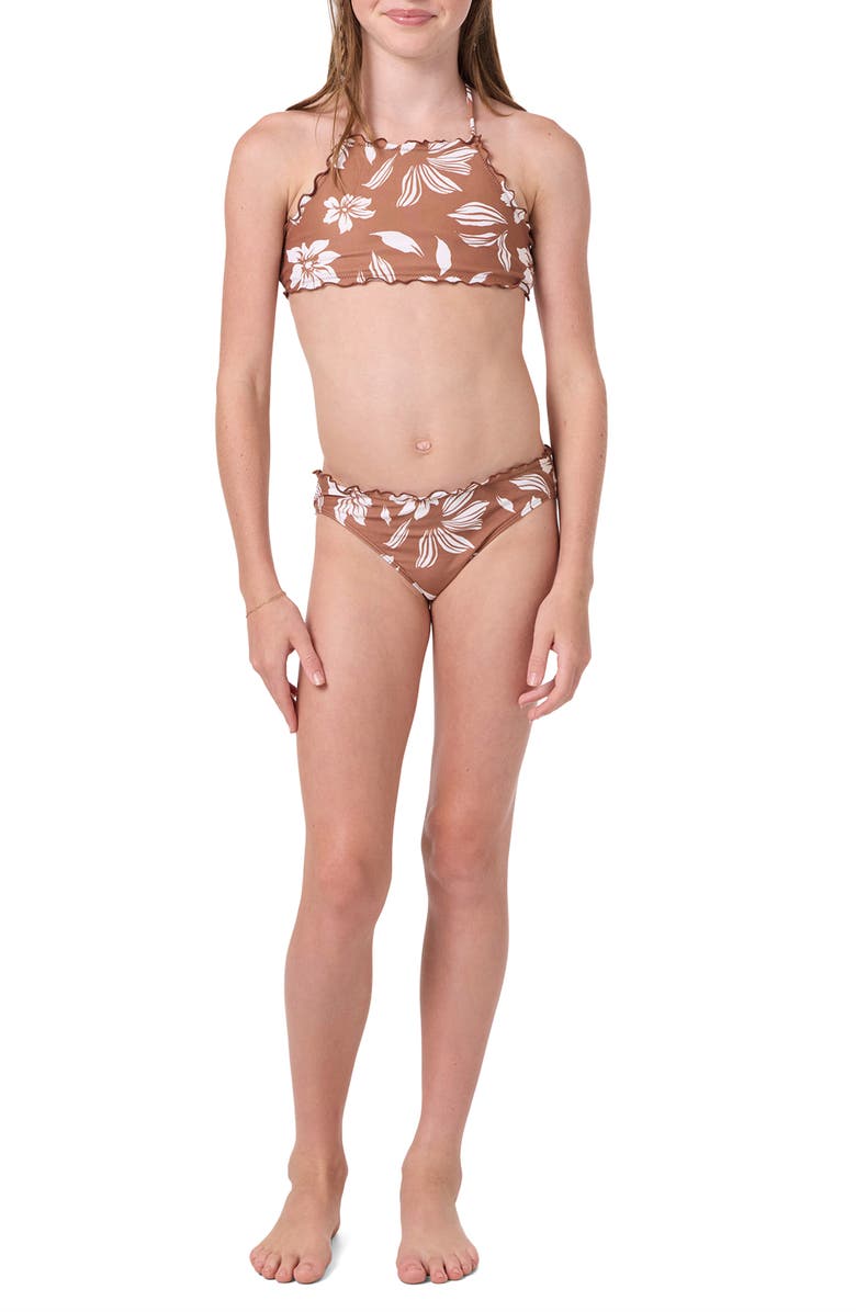 O'Neill Kids' Nomad Floral Ruffle Two-Piece Swimsuit, Alternate, color, Carob Brown