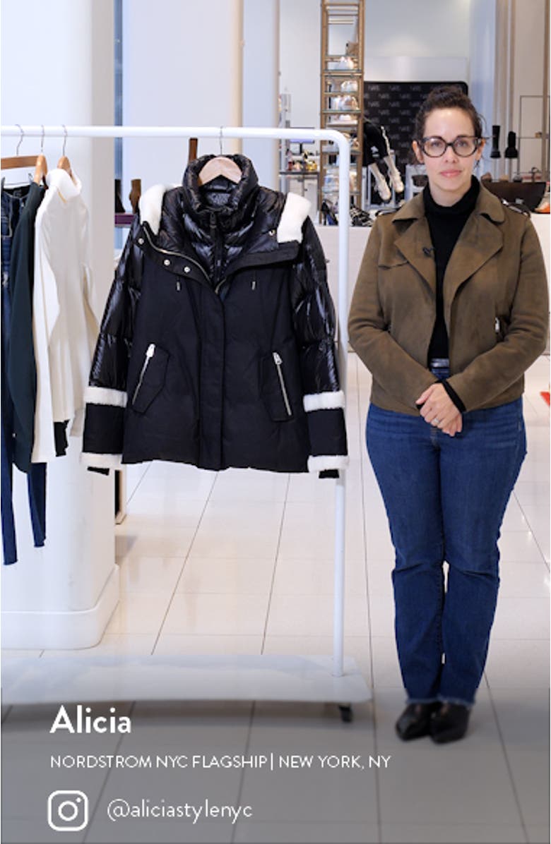 Cyrah Water Repellent 800 Fill Power Down Puffer Jacket with Genuine Shearling Trim, sales video thumbnail