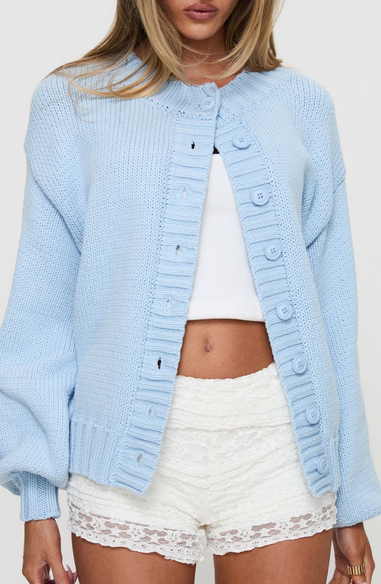 Princess Polly Edern Cotton Blend Cardigan, Main, color, Blue