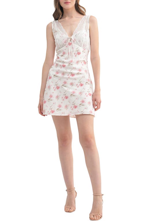 All in Favor Floral Lace Detail Satin Minidress in Cream Marsala Floral 