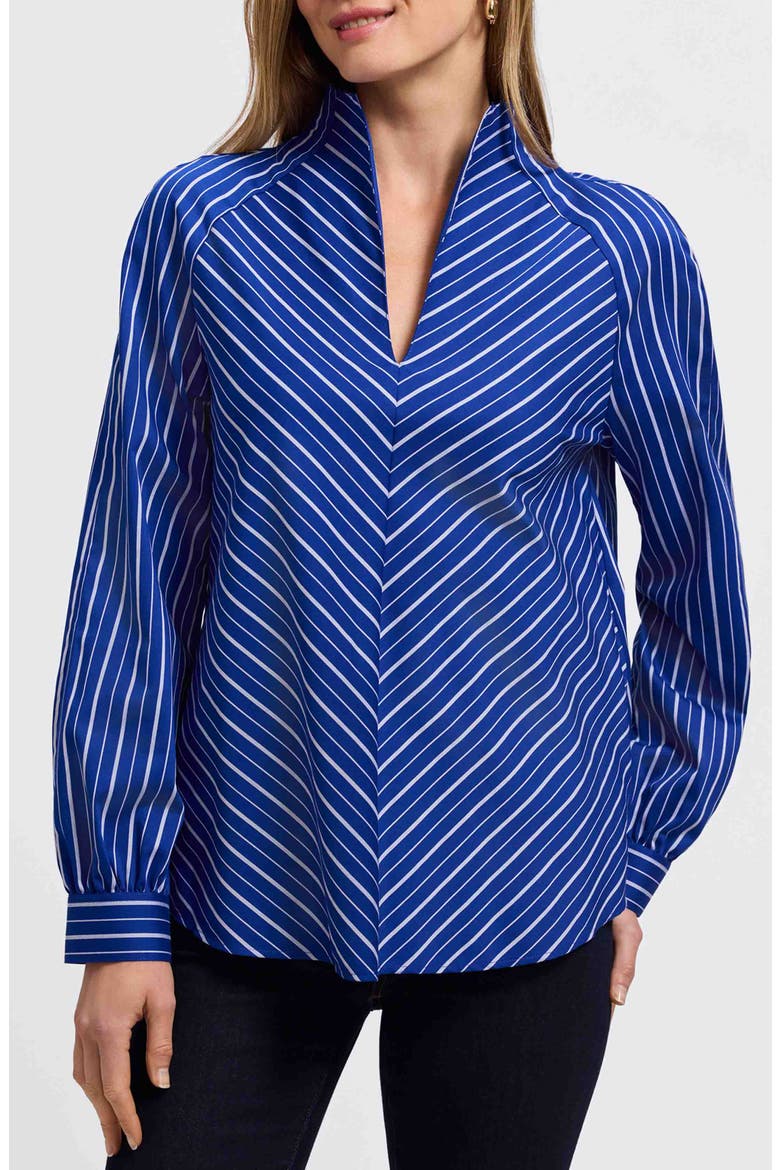 Daphne Stripe Stretch Cotton Blend Pullover Shirt, Alternate, color, BLUE/ WHITE