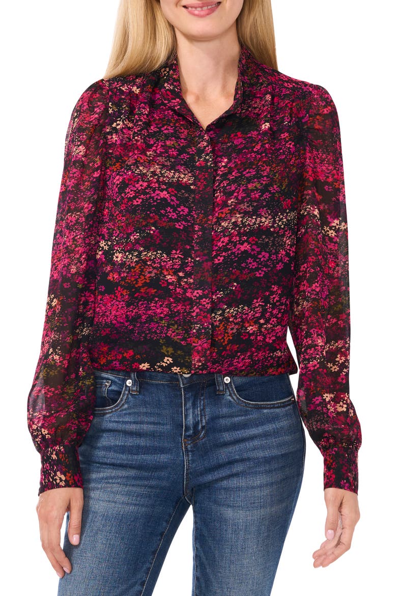 Floral Button-Up Shirt, Main, color, RICH BLACK