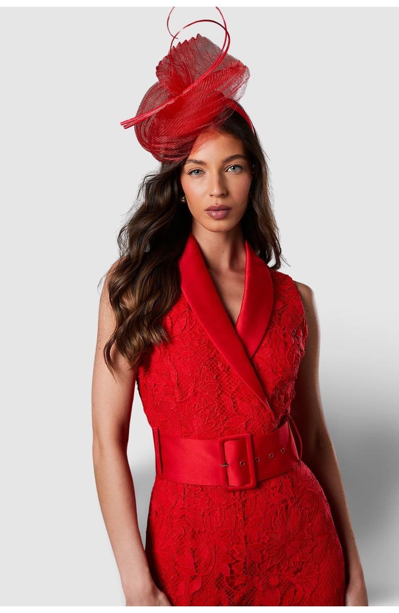 Coast Lisa Lace Belted Jumpsuit, Alternate, color, Red