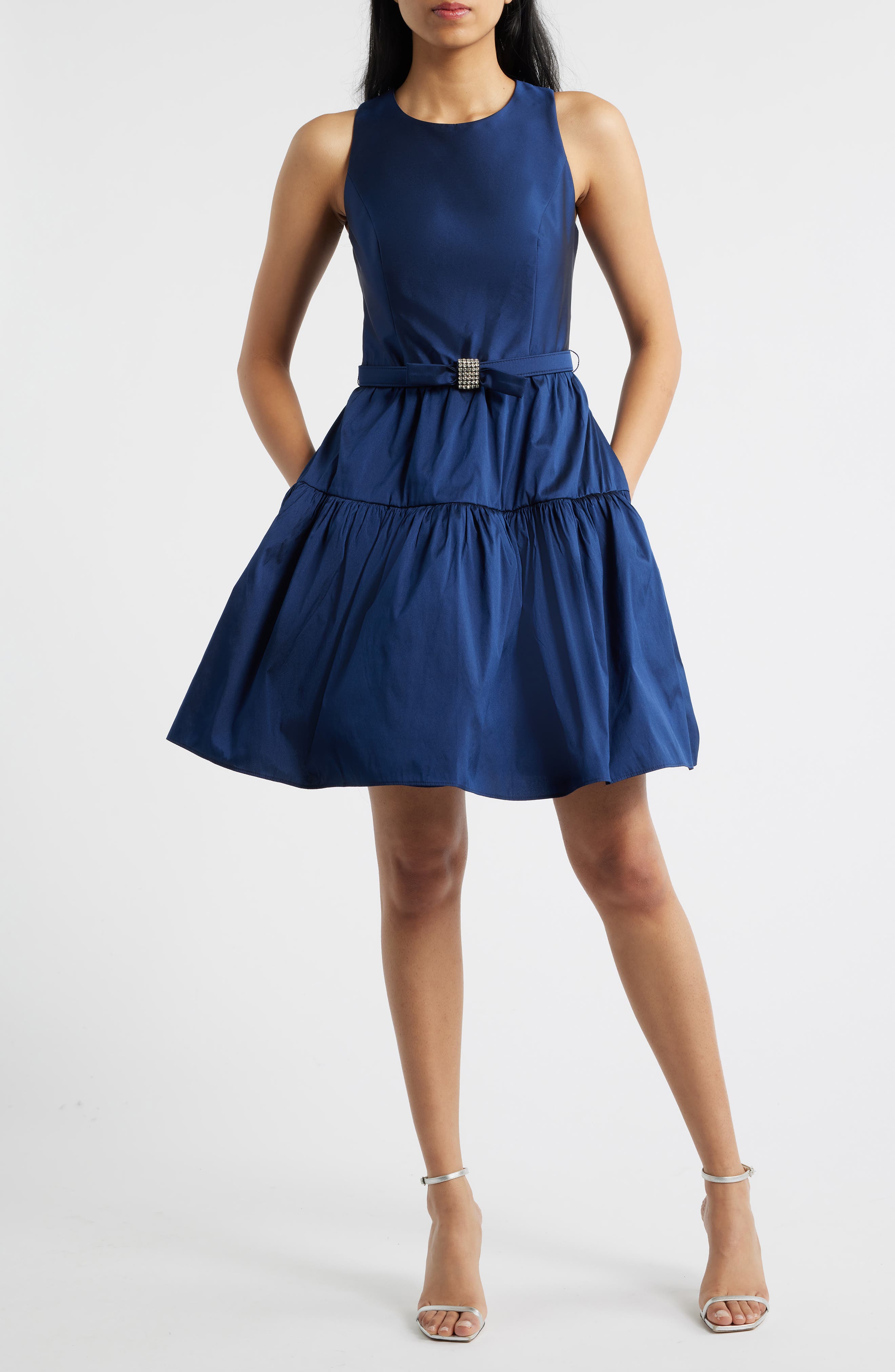 Eliza J Ruffle Skirt Sleeveless Cocktail Dress