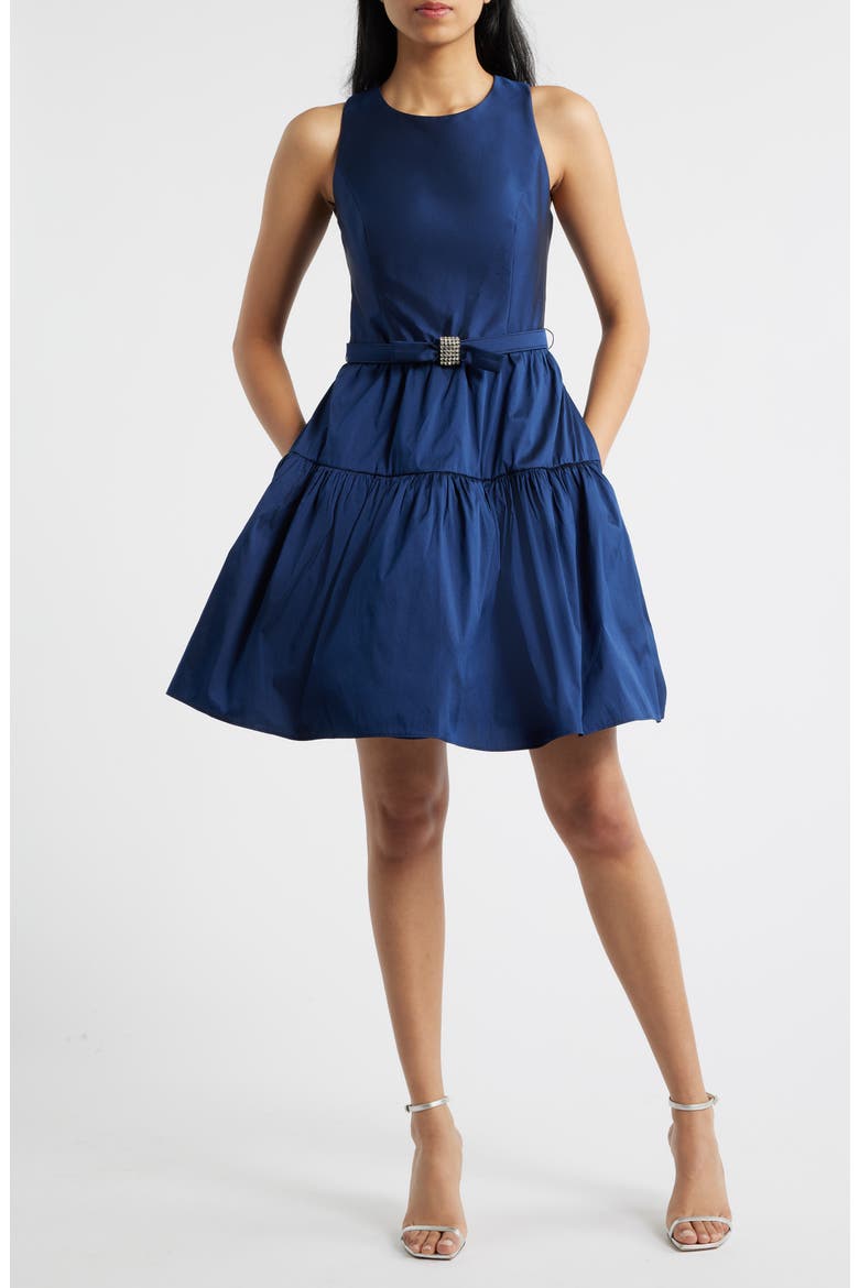 Ruffle Skirt Sleeveless Cocktail Dress, Main, color, NAVY