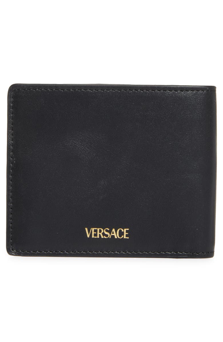 Versace V-Emblem Leather Bifold Wallet, Alternate, color, Black-Versace Gold