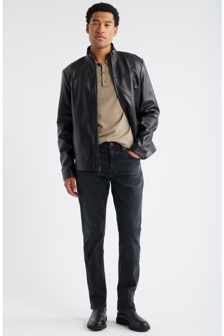 Stand Collar Leather Bomber Jacket, Alternate, color, BLACK