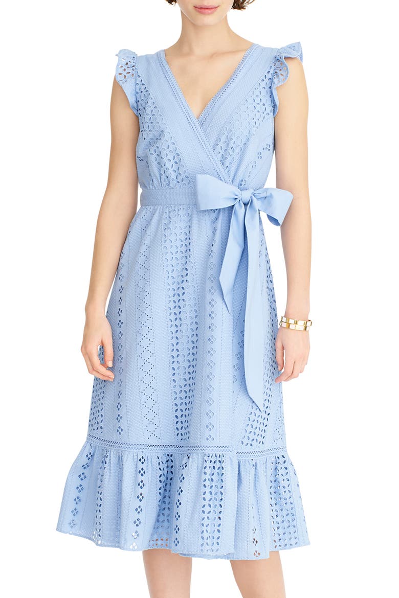All Over Eyelet Wrap Dress, Main, color, FROSTY SKY