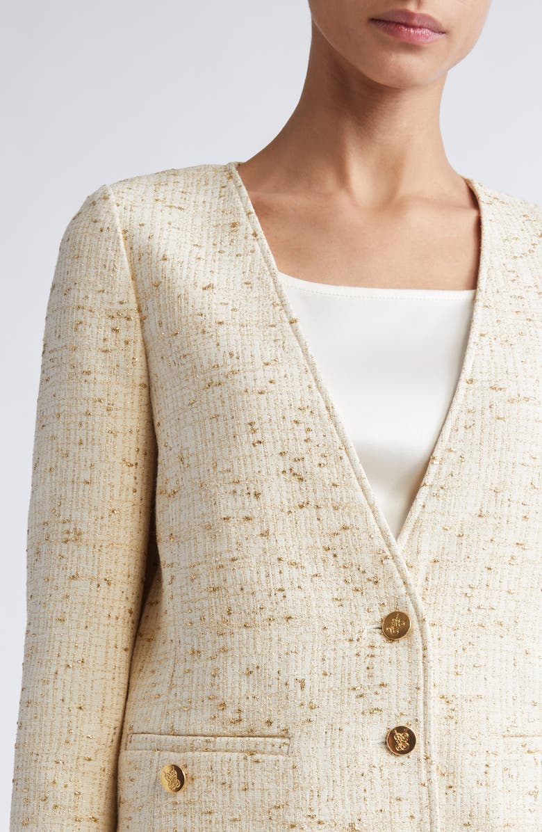 Giambattista Valli V-Neck Tweed Crop Jacket, Alternate, color, Ivory/ Yellow