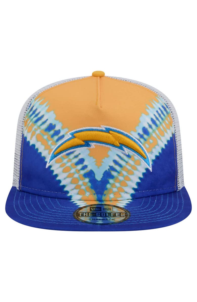 New Era Men's New Era Gold/Blue Los Angeles Chargers Throwback Dye Golfer Snapback Hat, Alternate, color, Gold