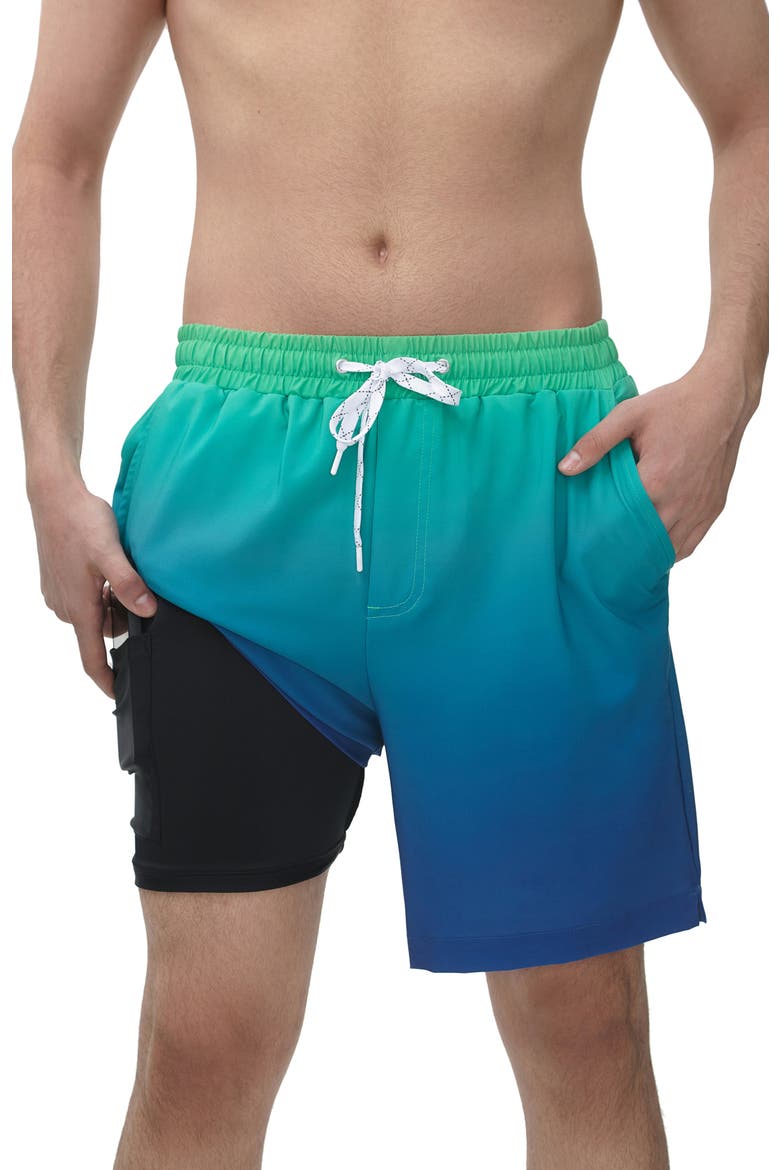 Compression Liner Stretch Swim Trunks UPF 50+, Main, color, Emerald Bay