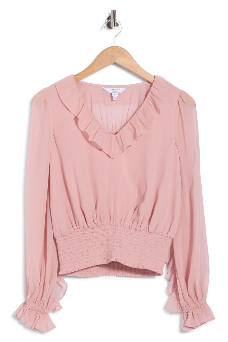 Ruffled V-Neck Top, Main, color, APRICOT