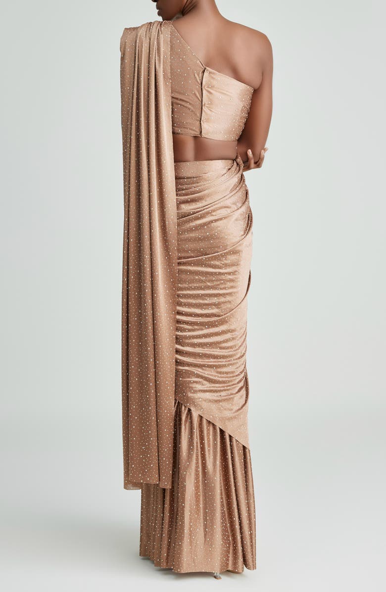 holiCHIC Remi Embellished Saree, Alternate, color, Light Brown