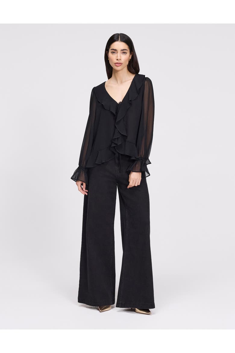 Jannelle Sheer Ruffle Detail Blouse, Alternate, color, Black