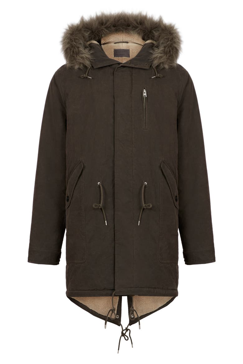 Coln Fleece Lined Waxed Parka with Faux Fur Trim, Alternate, color, DULL KHAKI
