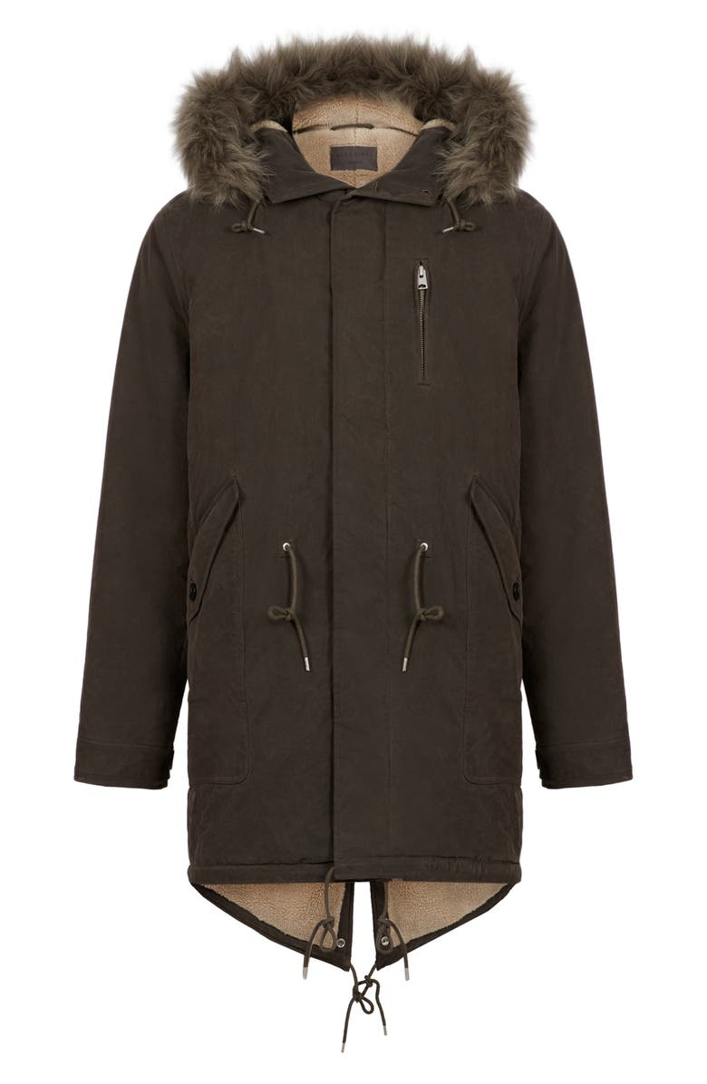 AllSaints Coln Fleece Lined Waxed Parka with Faux Fur Trim, Alternate, color, 