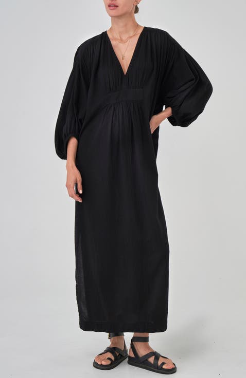 Rouched Shoulder Maxi Cotton Caftan