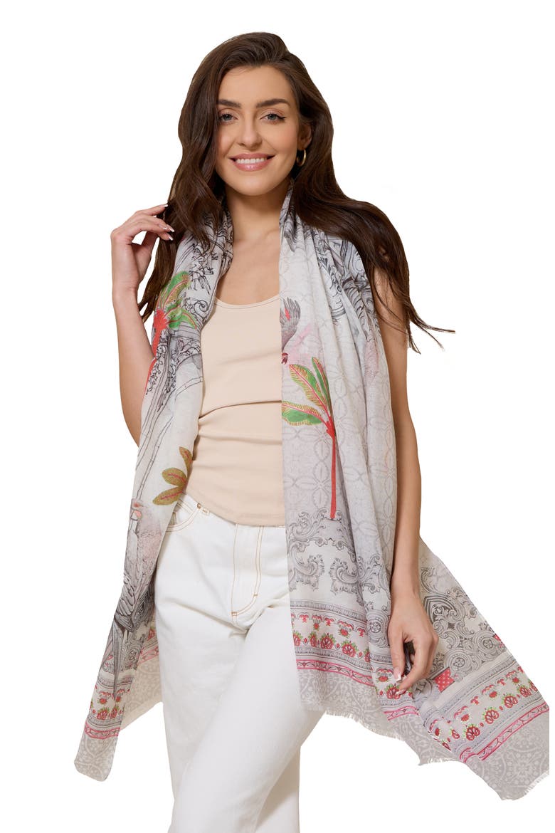 Birds & Filigree Print Scarf, Alternate, color, IVORY