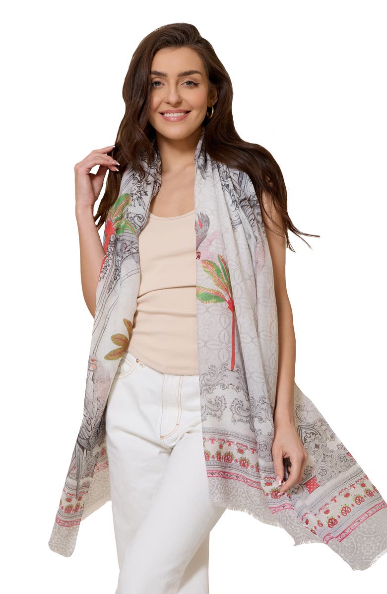 SAACHI Birds & Filigree Print Scarf, Alternate, color, Ivory
