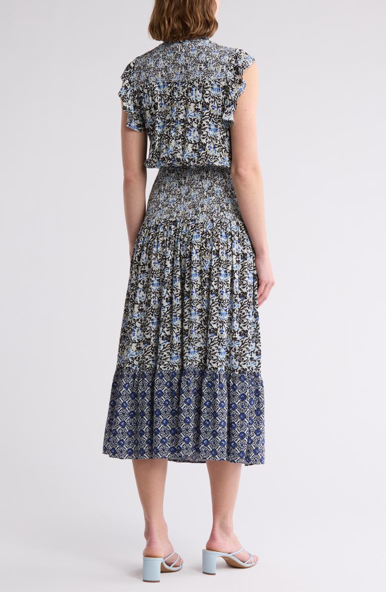 AREA STARS Blue Vine Flutter Sleeve Smocked Midi Dress, Alternate, color, Blue Vine Print