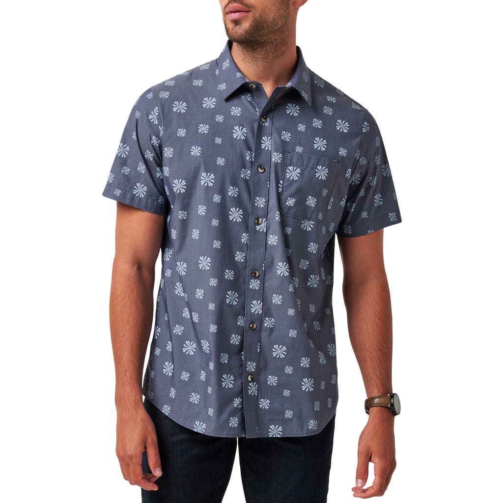 Travismathew In The Rough Short Sleeve Stretch Button-up Shirt In Heather Total Eclipse