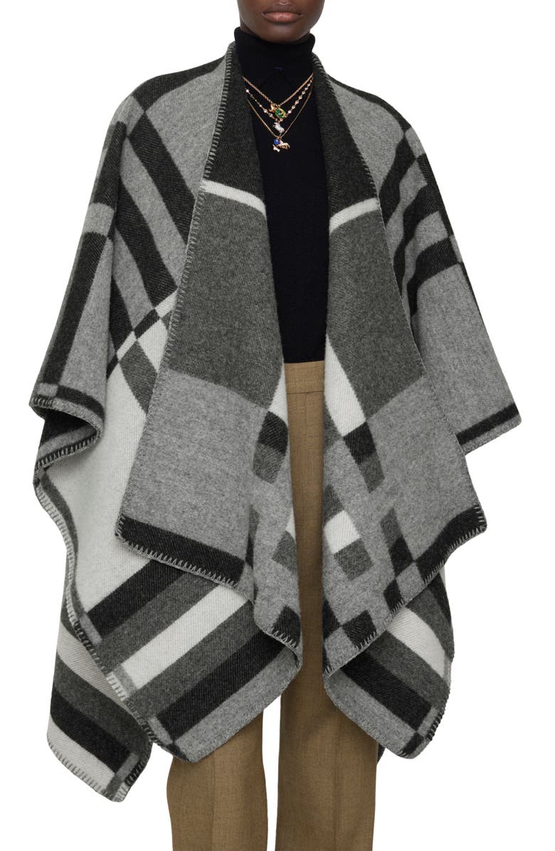 Burberry Colorblock Stripe Wool Cape, Main, color, Chalk