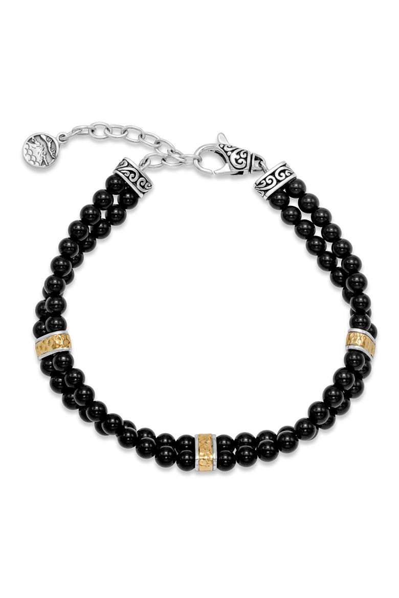 Sterling Silver & 18K Gold Onyx Beaded Bracelet, Main, color, BLACK
