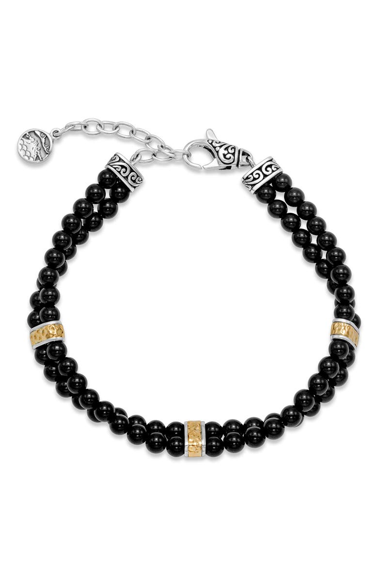 SAMUEL B. Sterling Silver & 18K Gold Onyx Beaded Bracelet, Main, color, Black